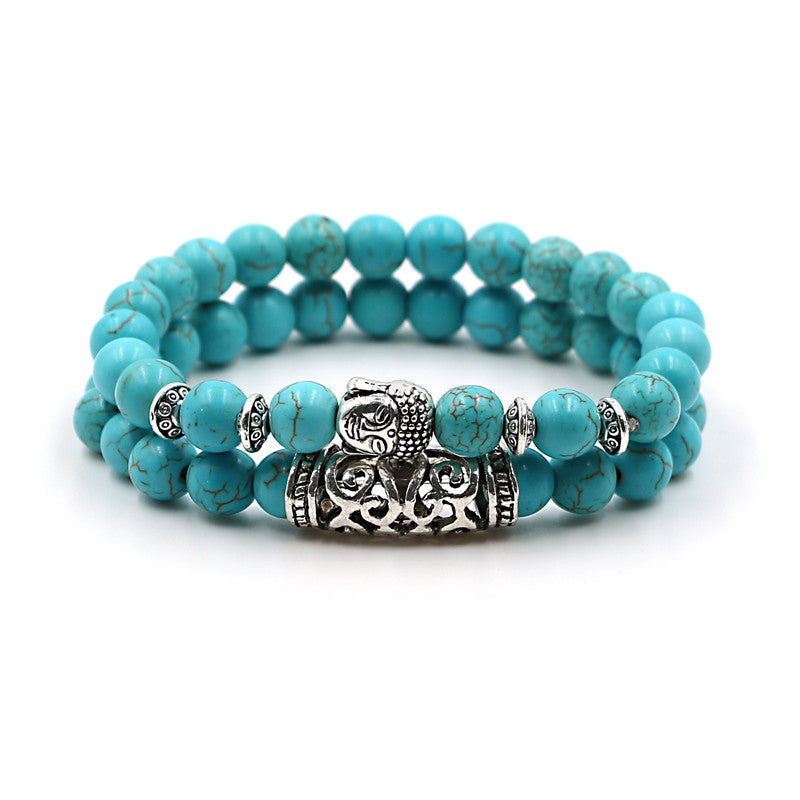 Bohemian Vintage Geometric Natural Stone Wood Beaded Bracelet Unisex