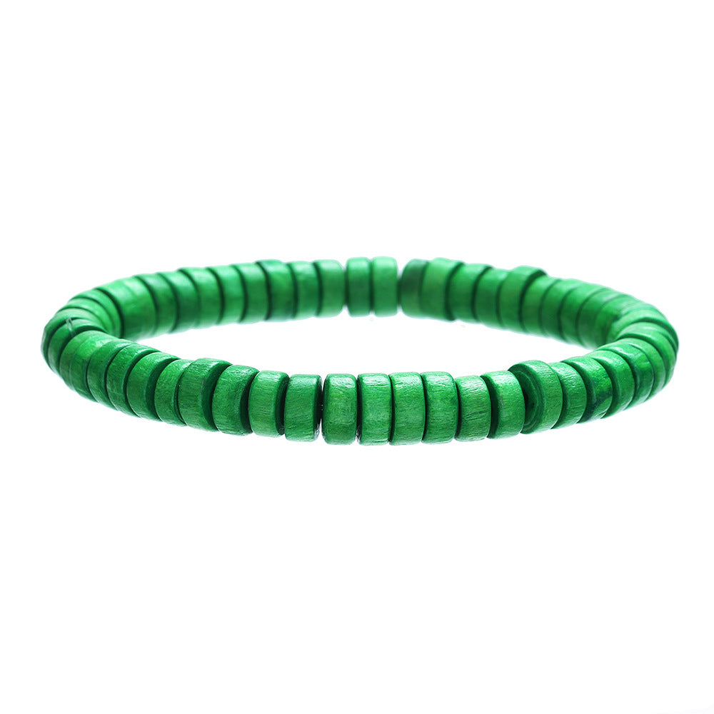 Minimalist Multicolor Round Wood Beaded Bracelet Handmade Geometric Stretch Bracelet