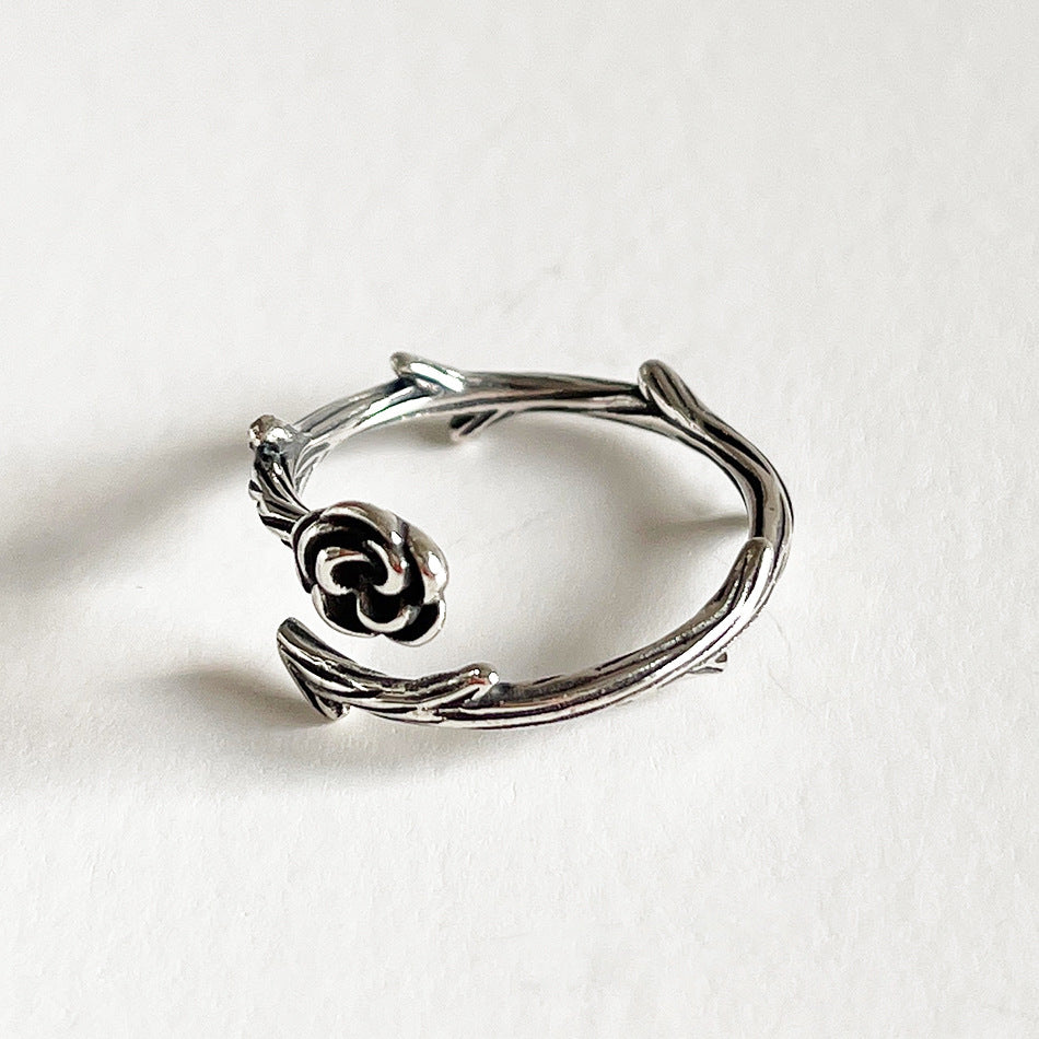 Anello aperto a cuore floreale vintage in argento sterling 925 da donna