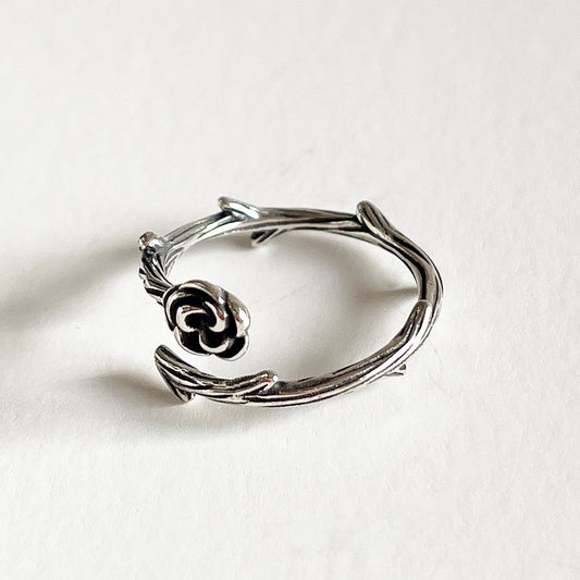 Vintage 925 Sterling Silver Heart Floral Open Ring for Women
