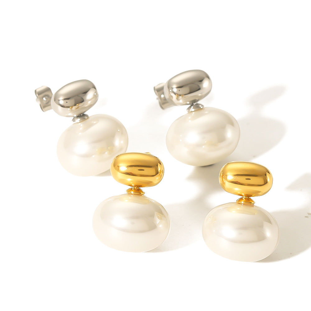 Minimalist Geometric Pearl Earrings in Gold-Plated Stainless Steel for Women with Elegant Sophisticated Look
