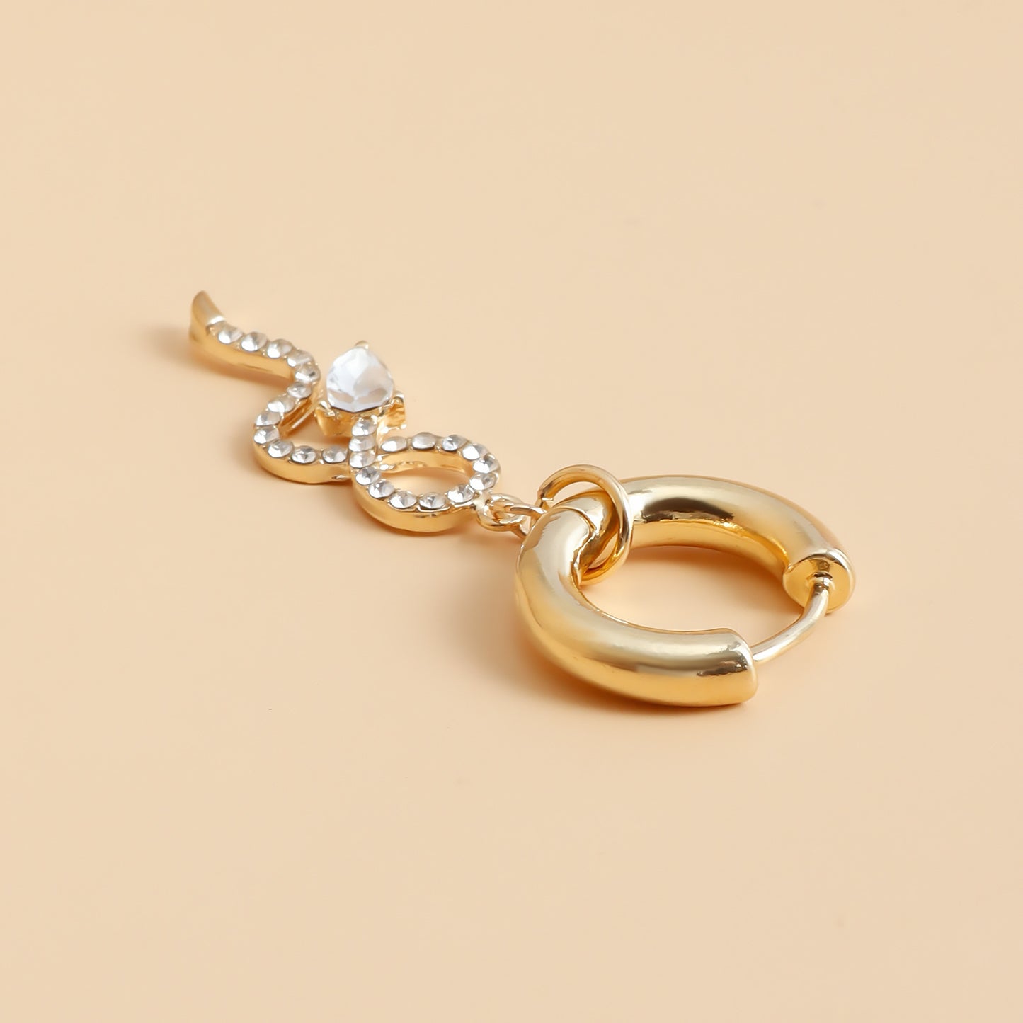 Fashionable Snake-Shaped Geometric Earrings with Full Rhinestone Inlay and Electroplated Finish for Women