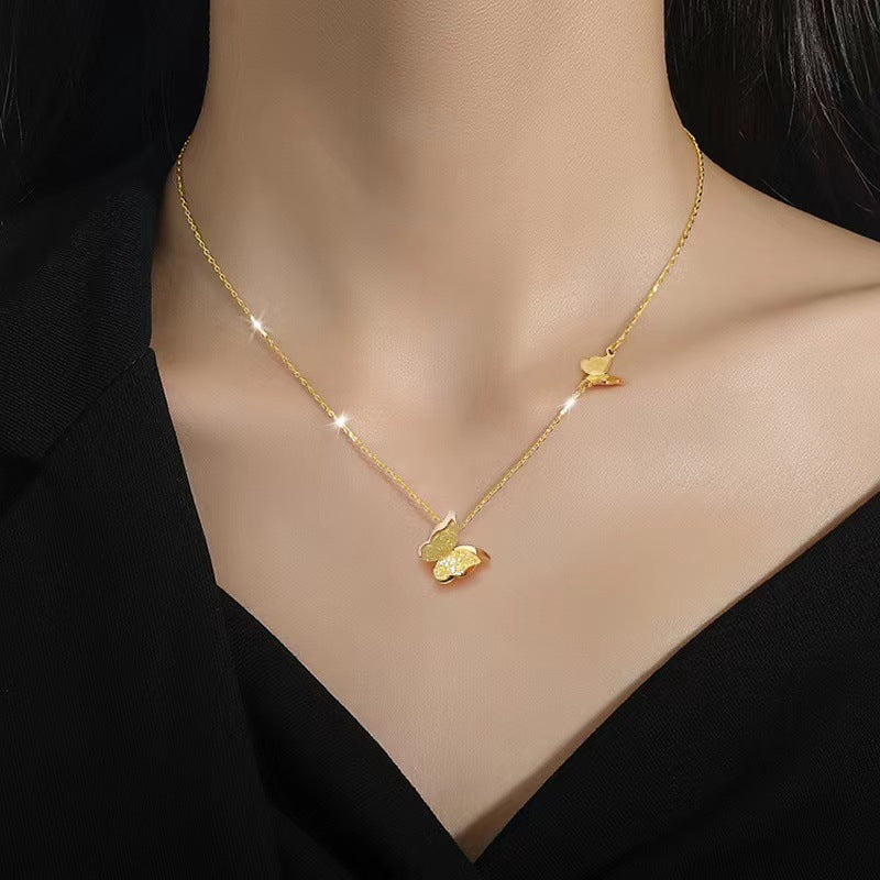 Geometric Titanium Steel Plated Pendant Necklace with Snake Chain for Women
