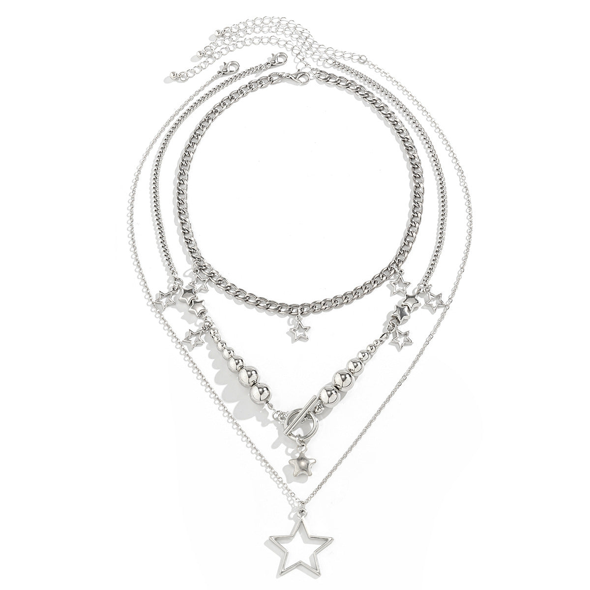 Collana pendente a forma di stella tagliente con nappe da donna, con struttura in lega di zinco e finitura galvanizzata su catenina a sfere