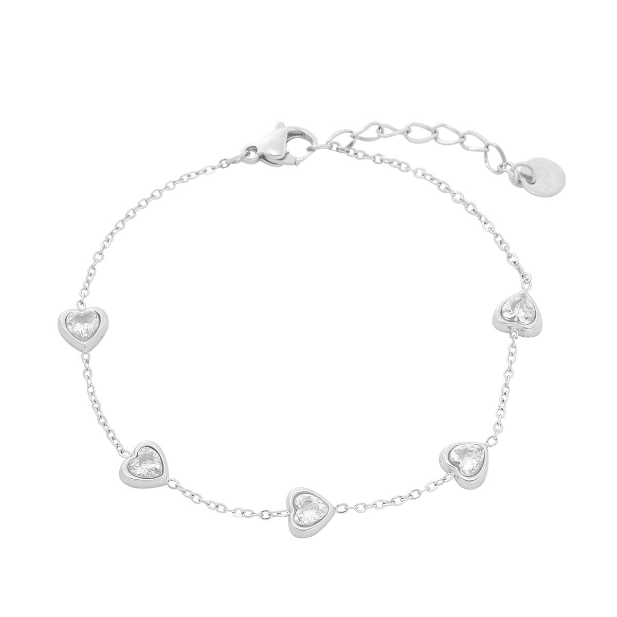 Fashionable Heart-Shaped Zirconia-Embellished Stainless Steel Bracelet for Women with Plated Finish Minimalist Luxury Style