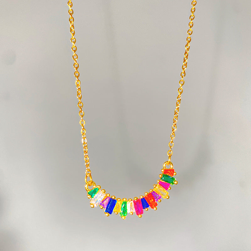 Sporty Sweet Colorful Cubic Zirconia Plated Titanium Steel Necklace with Brass Pendant Cable Chain