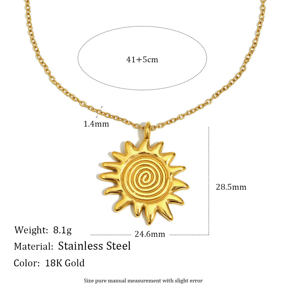 Collana con pendente minimalista a forma di sole in acciaio inossidabile placcato oro 18 carati da donna