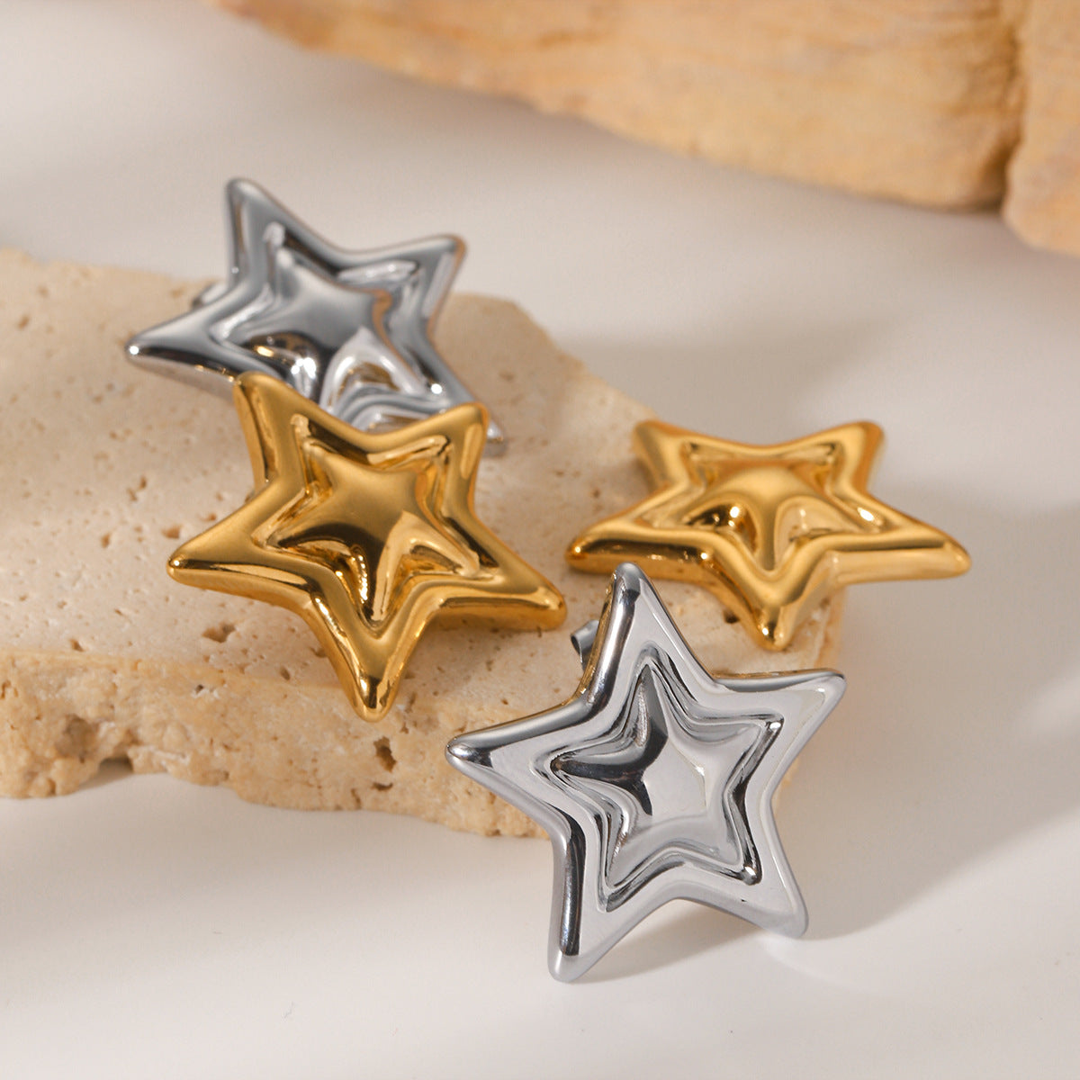 Minimalist Geometric Star Stainless Steel Stud Earrings with Plated Finish for Women
