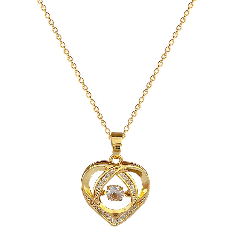 Collana di Lusso da Donna in Acciaio al Titanio con Ciondolo a Cuore di Zirconi e Delicata Catena a Clavicola, Design Geometrico