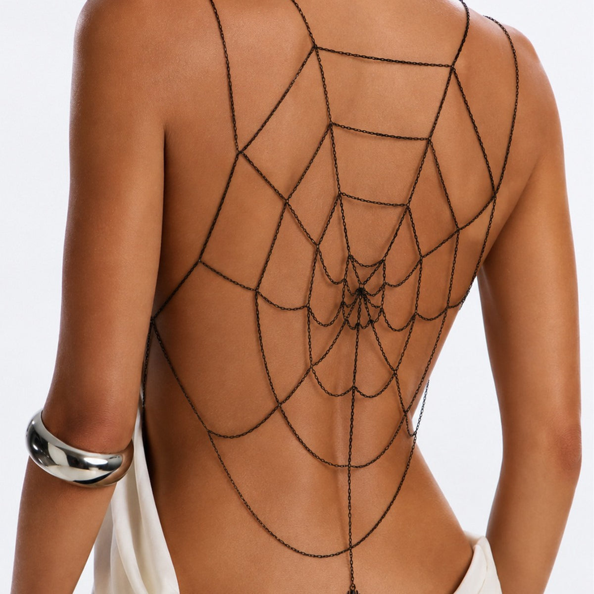 Gothic Punk Polished Iron Body Chain with Tassel and Hollow Out Design for Women