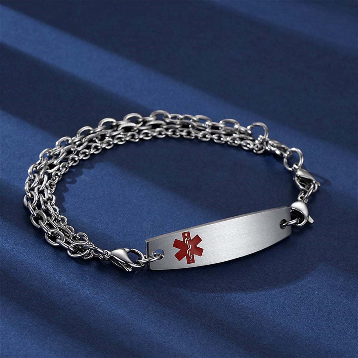 Adjustable Medical ID Bracelet with Engraving Option Stainless Steel Curved Tag Snake Chain for Men and Women