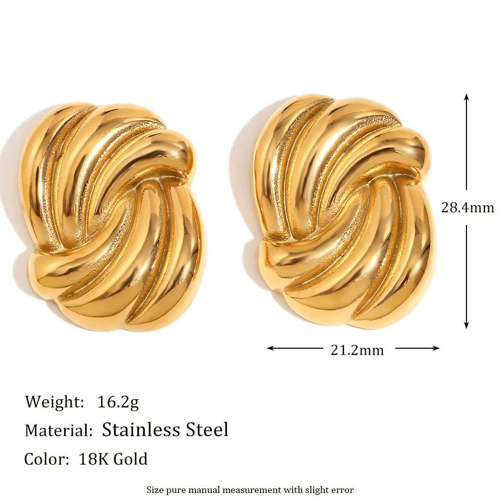 Orecchini a perno ovali con fiocco, minimalisti e alla moda, da donna, in acciaio inossidabile con placcatura in oro 18 carati