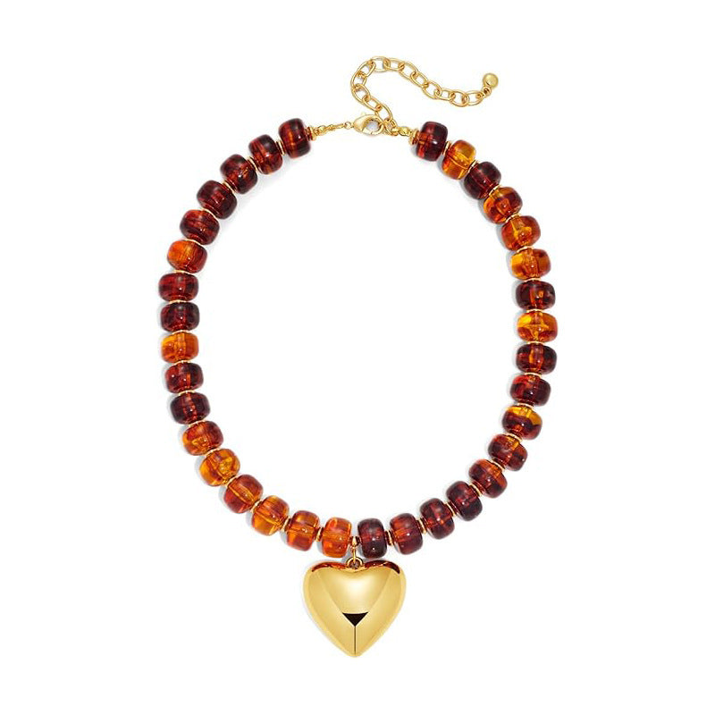 Luxury Heart Resin Pendant Acrylic Bead Necklace for Women