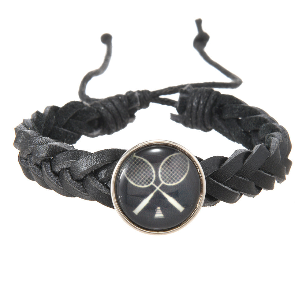 Bracciale unisex vintage in lega e pelle intrecciata con perline luminose