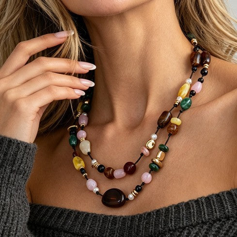 Sweet Geometric Resin Pearl Beaded Double Layer Necklace DIY Charm Bar for Women