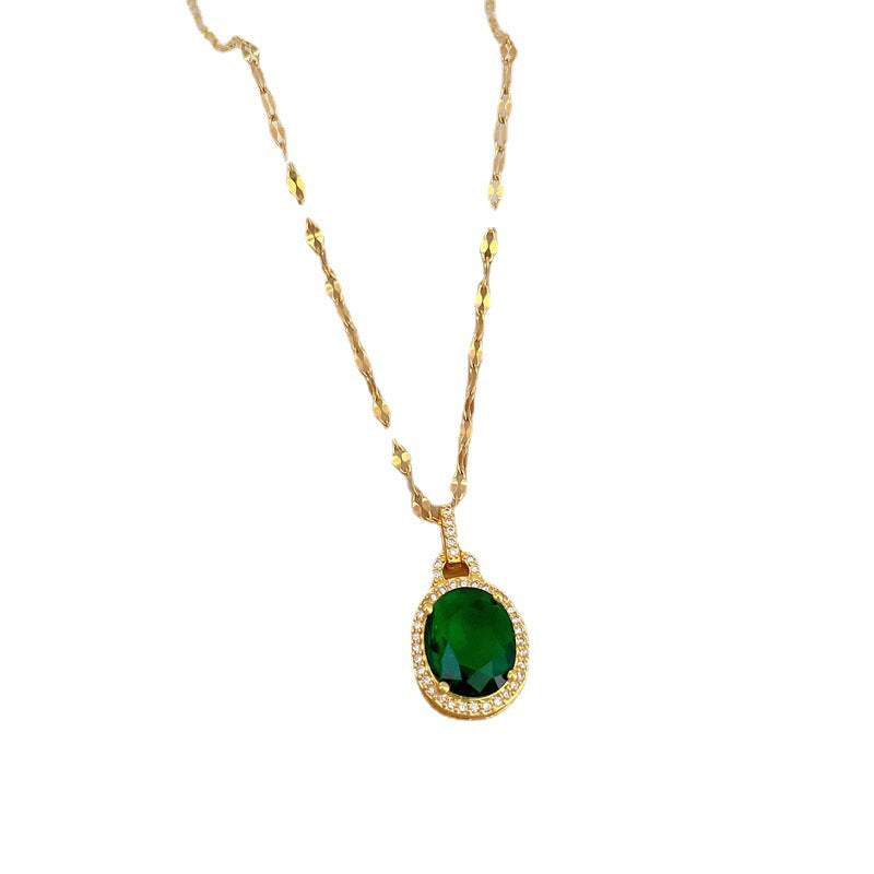 Collana con ciondolo a goccia geometrica in acciaio al titanio di lusso con intarsi di strass, unisex, catena regolabile da 21 cm a 50 cm