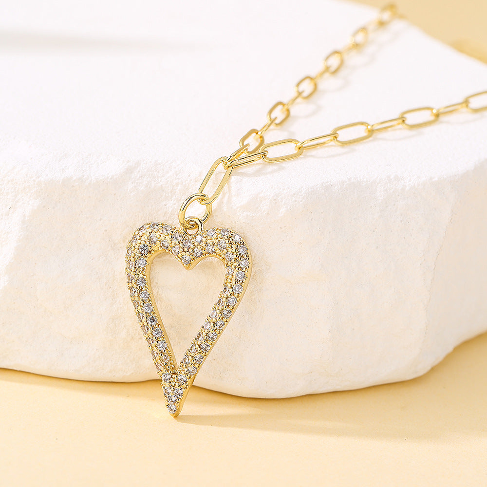 Minimalist Heart Pendant Necklace for Women in Copper with 18K Gold Plating and Zircon Inlay