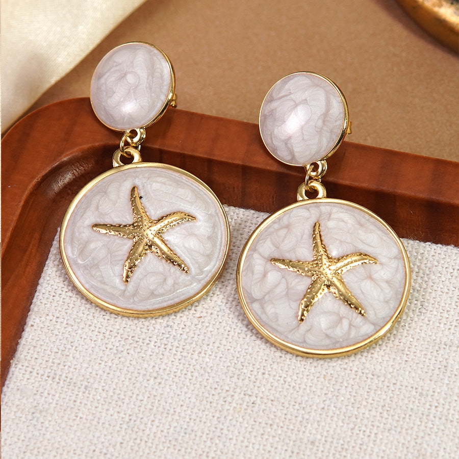 Luxury Casual Drip Oil Starfish Stainless Steel Earrings for Women
