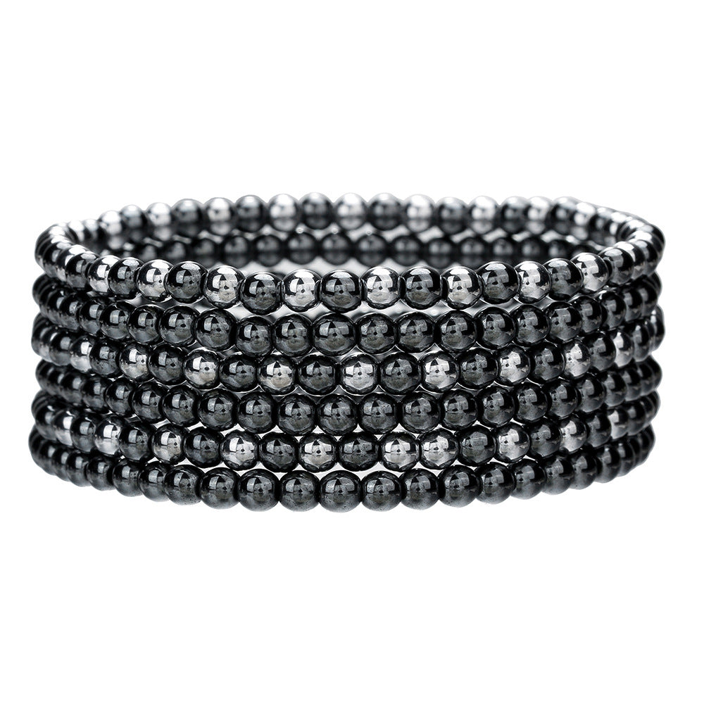 Geometric Black Hematite Beaded Bracelet Set for Couples Handmade Elastic Beach Style Hip Hop Jewelry