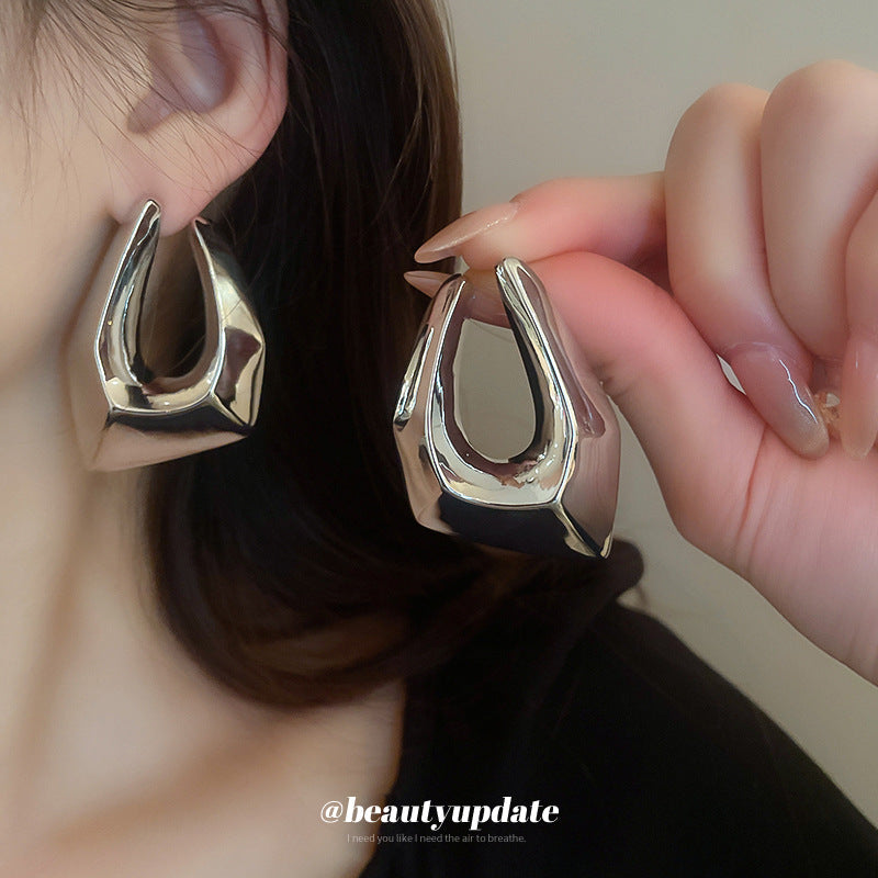 Orecchini a perno geometrici in lega placcata oro stile lussuoso con perni in argento 925 per donna, design quadrilatero irregolare, alla moda ed eleganti per tutti i giorni