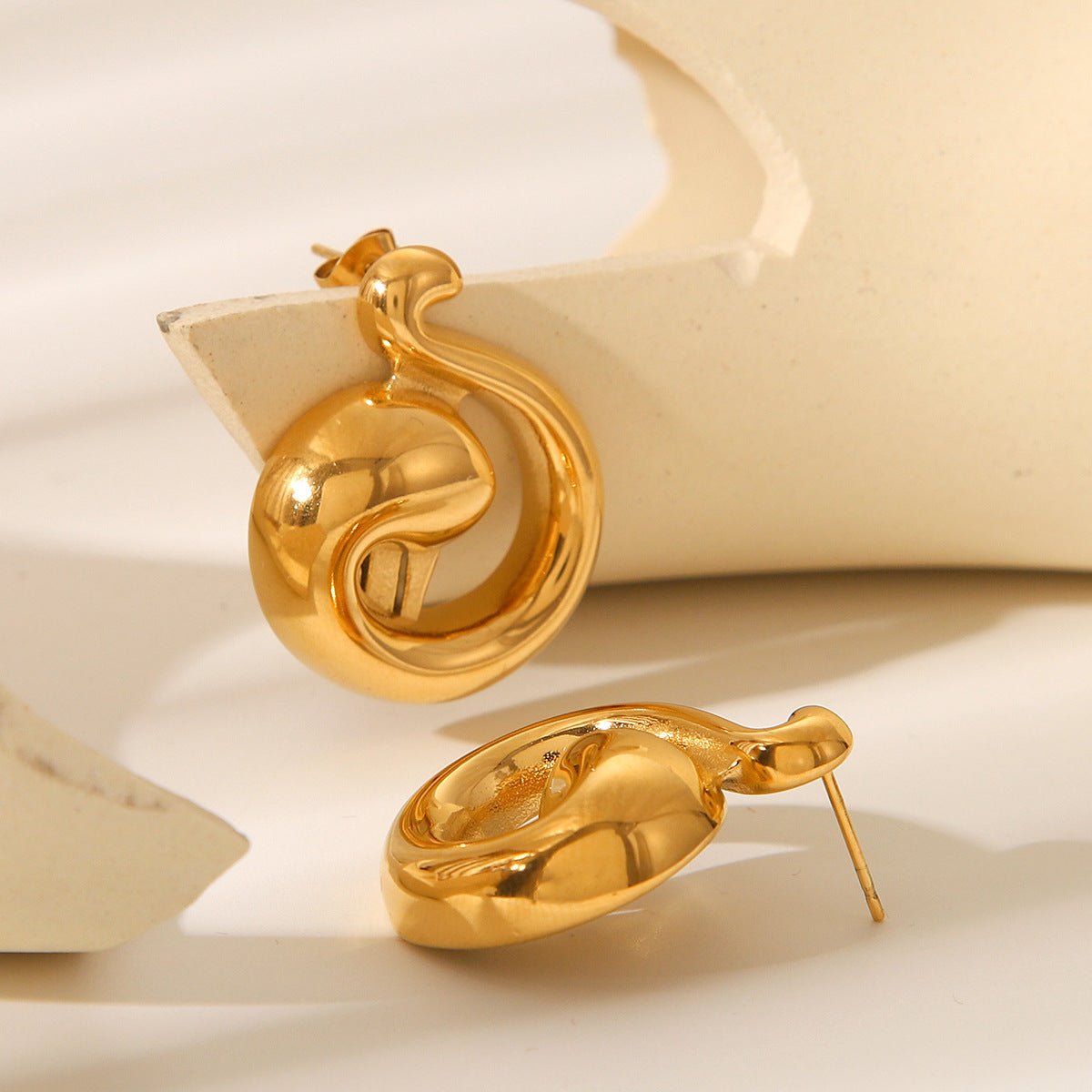Geometric Note Stainless Steel Earrings for Women with Plated Finish