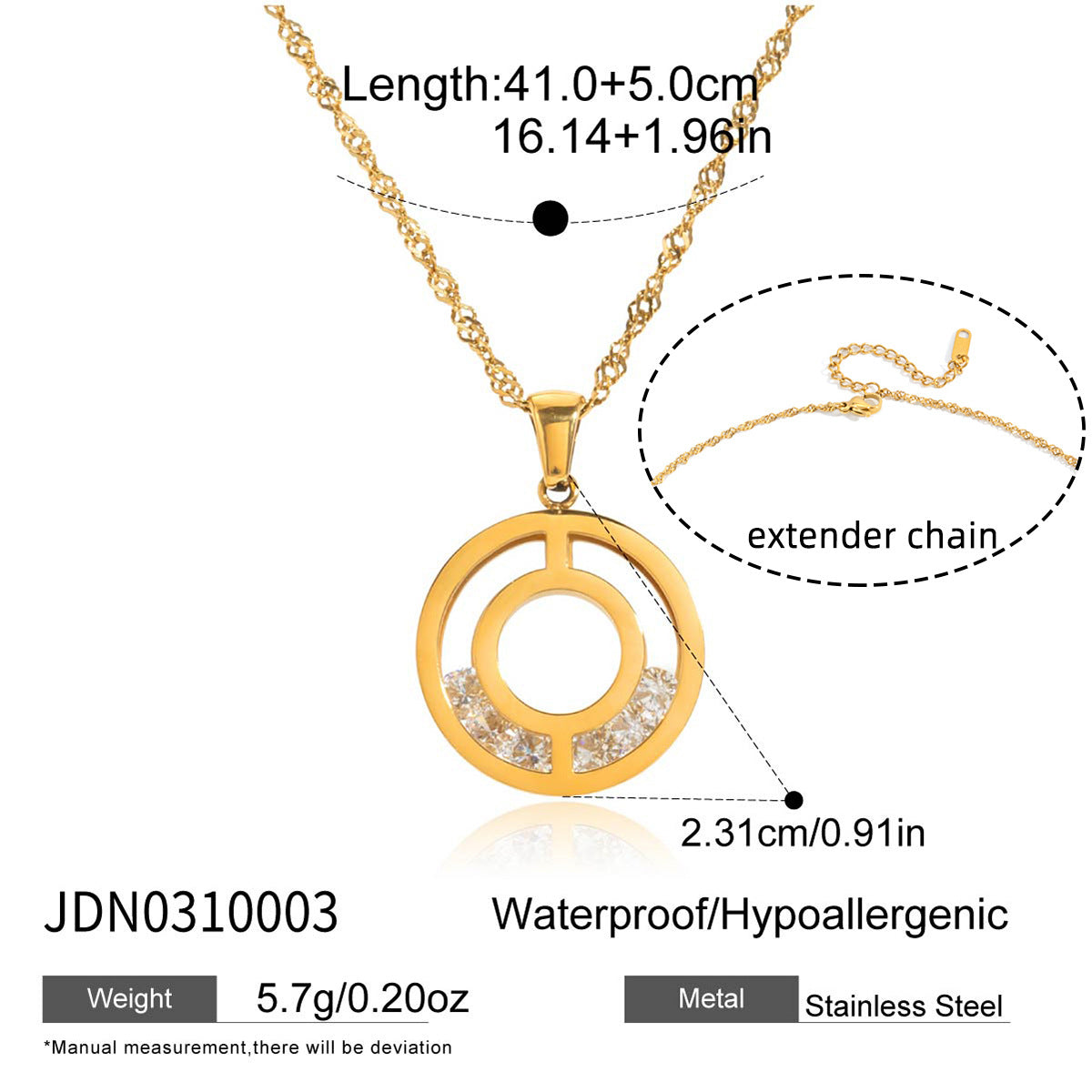 Collana con Pendente Geometrico in Acciaio Inossidabile con Ciondolo in Acciaio al Titanio e Finitura Placcata per Donna