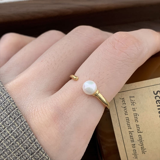 Anello Minimalista Elegante in Argento Sterling 925, Rotondo Geometrico Placcato con Perle a Pois e Fascia Aperta Regolabile Sottile