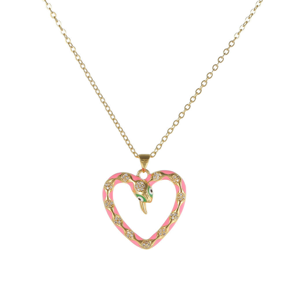 Luxury Elegant Snake Geometric Brass Drip Oil Cubic Zirconia Pendant Necklace Cable Chain for Women