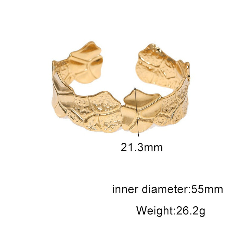 Minimalist Geometric Floral Pattern Plated Stainless Steel Open Cuff Bracelet