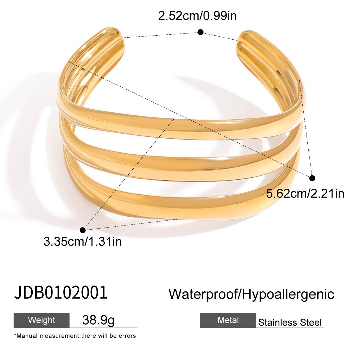 Bracciale da donna in acciaio inossidabile con polsino aperto multistrato cavo geometrico