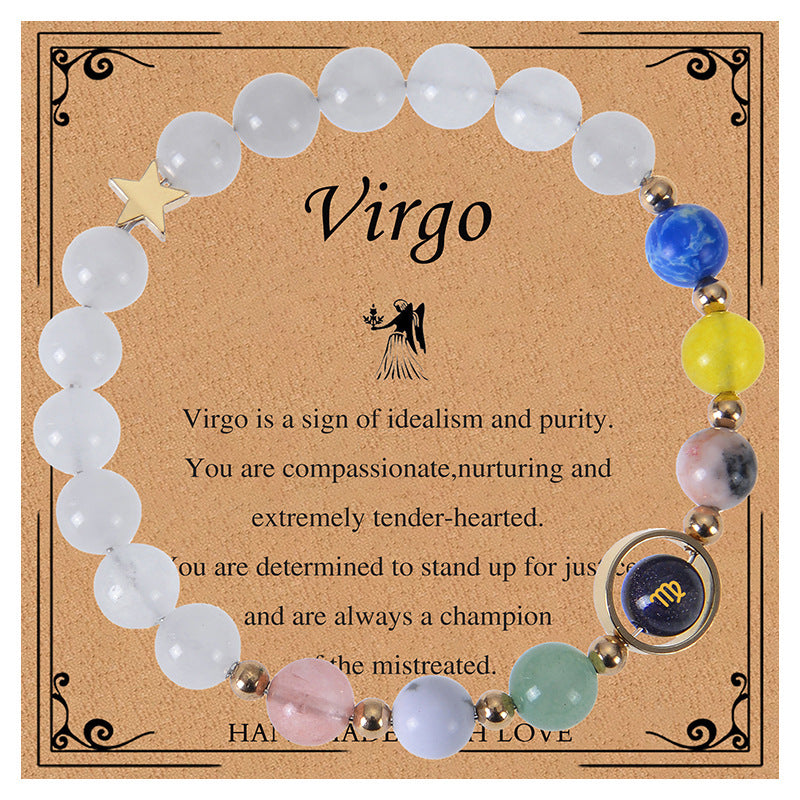Unisex Blue Sandstone Beaded Bracelet with Zodiac Constellation Engraving