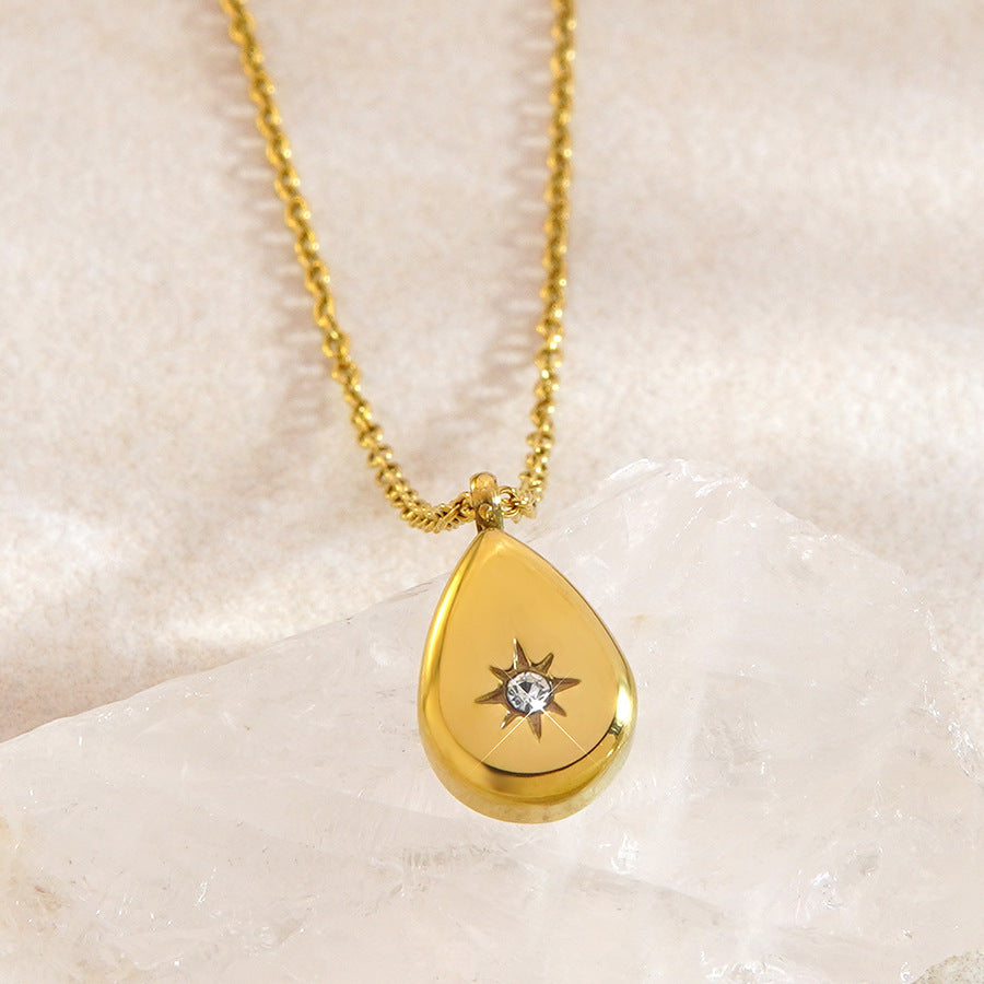 Luxury Minimalist Star Geometric Teardrop Stainless Steel Plated Necklace with Cubic Zirconia for Women