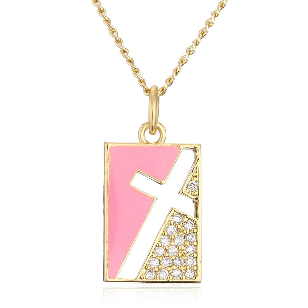 Minimalist Geometric Copper Pendant Necklace with 18K Gold Plating and Enamel Finish for Women