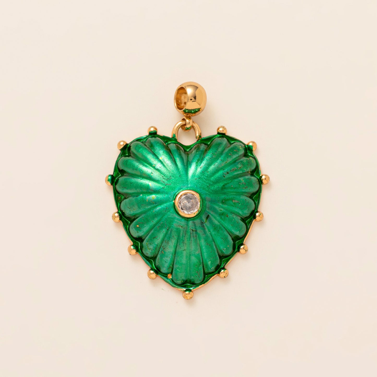 Vintage 14K Gold Plated Brass Heart Floral Ceramic Charm Bar