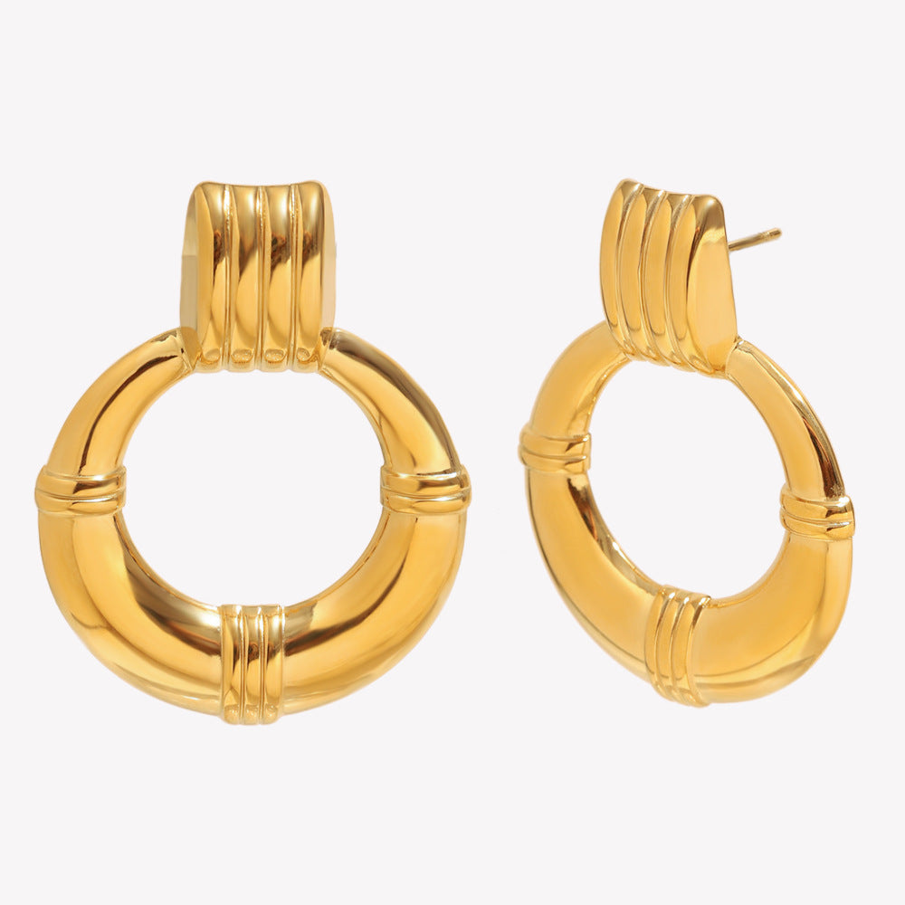 Orecchini a Cerchio Geometrici Minimalisti di Moda in Acciaio Inossidabile Placcato Oro 18K da Donna