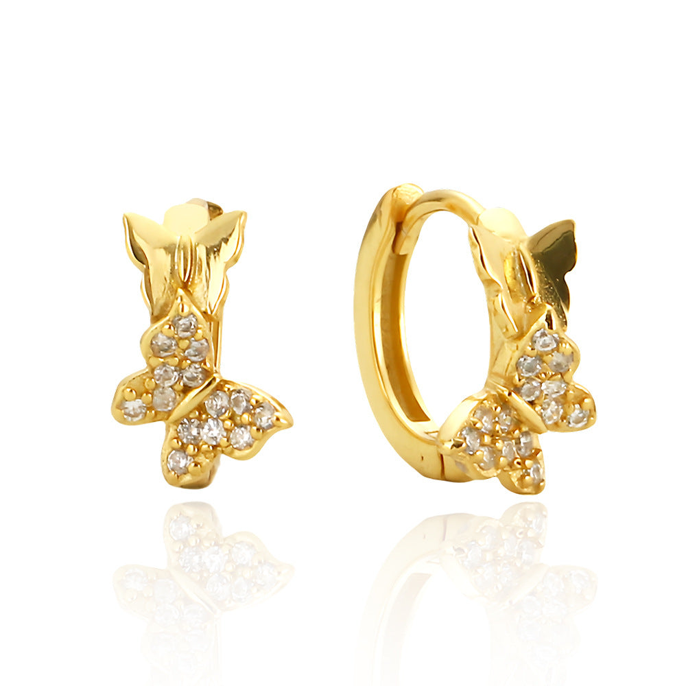 Sweet-Edgy Butterfly-Shaped S925 Sterling Silver Stud Earrings with Rhinestone Inlay for Women