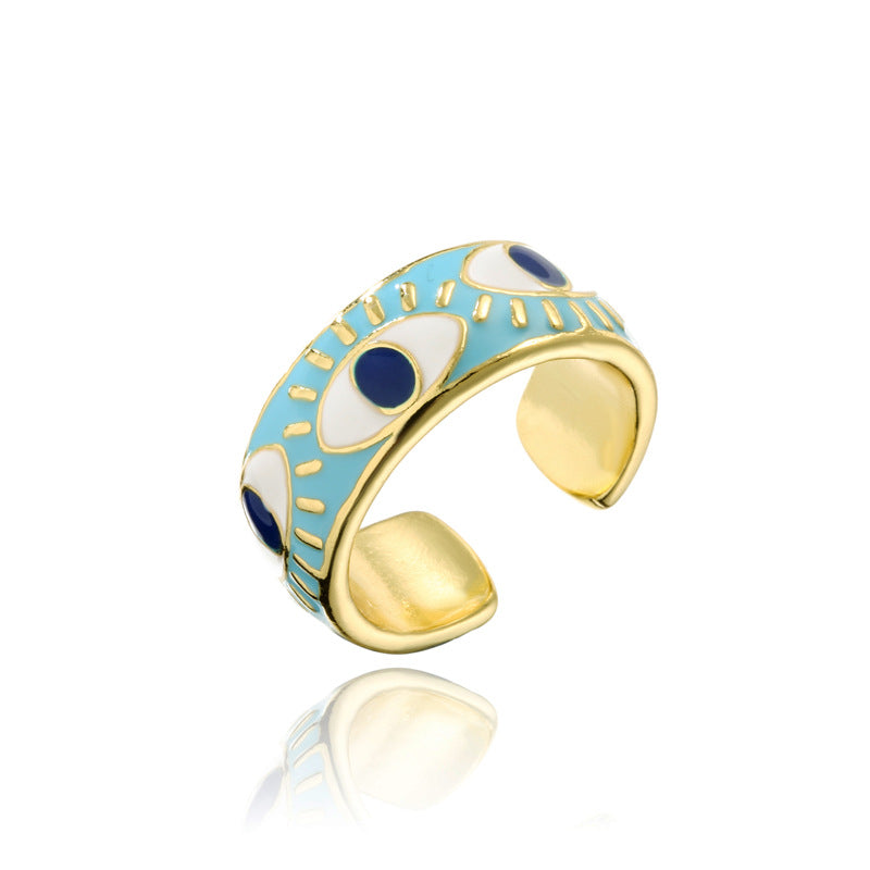 Geometric Eye Shaped Brass Gold Plated Drip Oil Ring for Women
