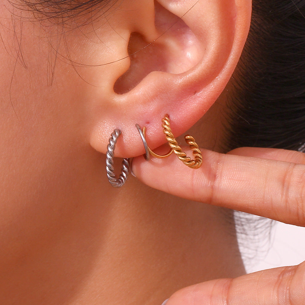 Orecchini in titanio e acciaio stile vintage con design a spirale attorcigliata in acciaio inossidabile placcato oro 18 carati per donna