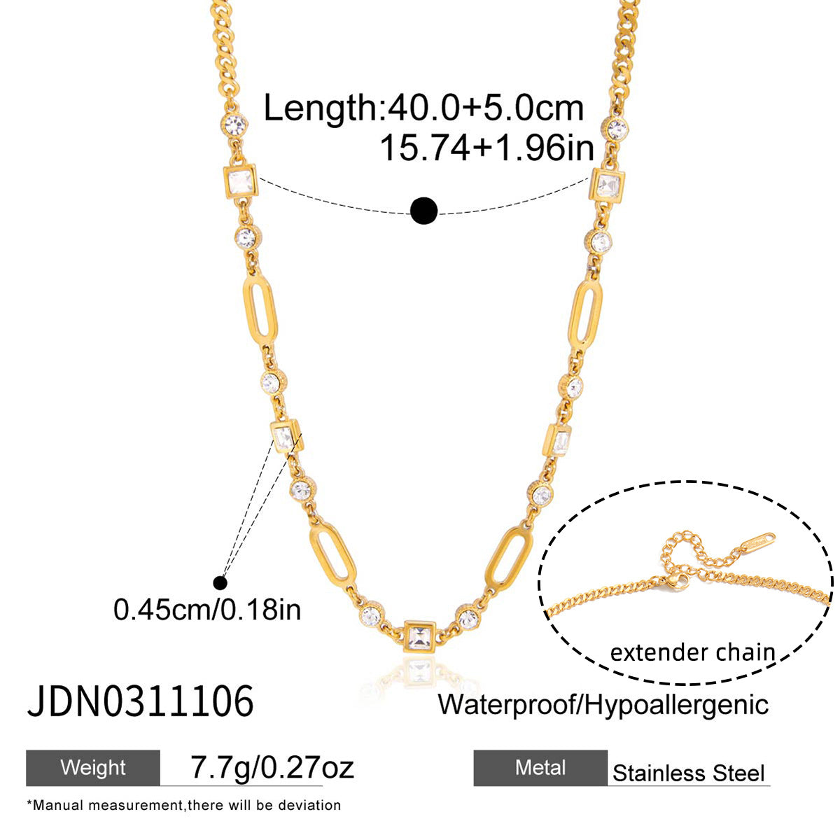 Collana con ciondolo geometrico di lusso con strass in acciaio al titanio placcato PVD in oro 18 carati da donna