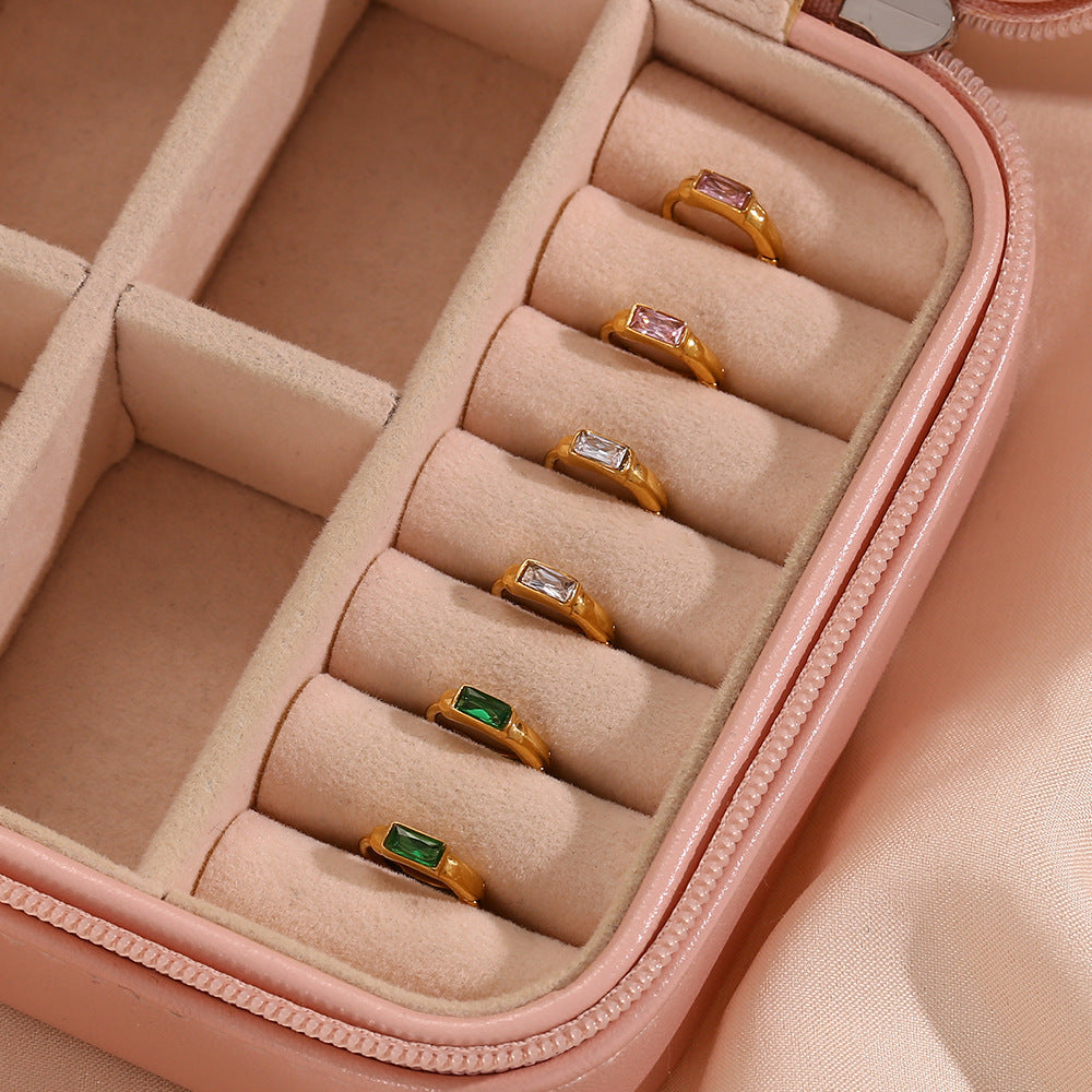 Minimalist Retro Geometric Stainless Steel Gold-Plated Square Zircon Hoop Earrings for Women