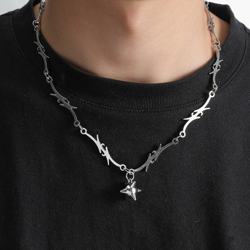 Edgy Geometric Pendant Necklace with Thorn and Flame Motif in Alloy with Electroplated Finish for Women