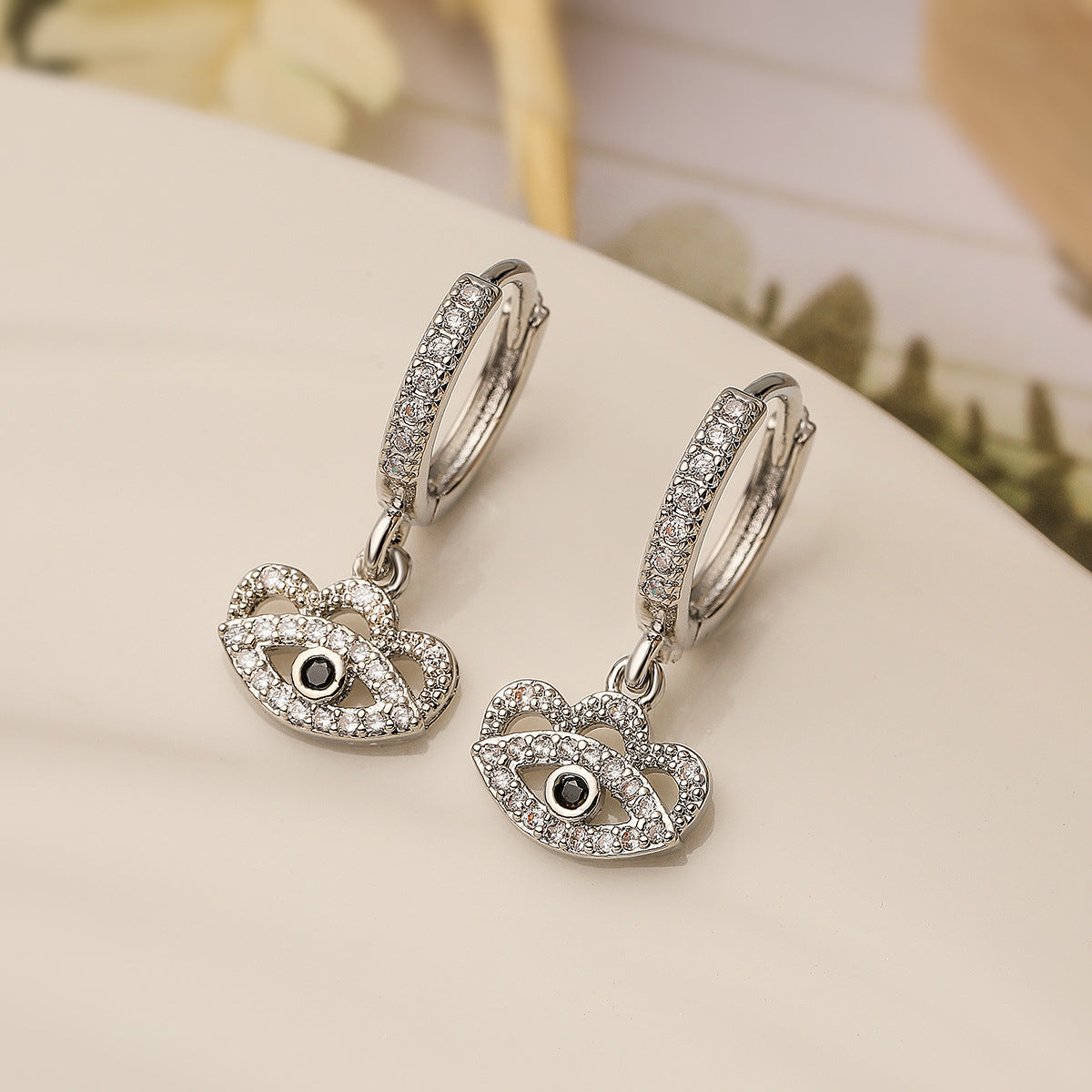 Minimalist Geometric Eye-Shaped Earrings in Brass with Real Gold Plating and Zircon Inlay for Women