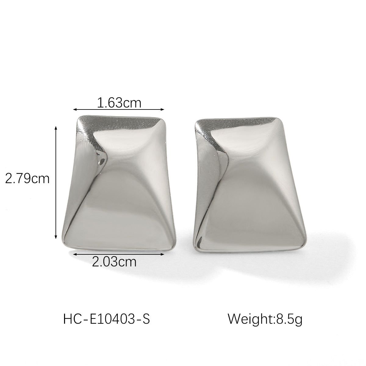 Fashionable 18K Gold Plated Stainless Steel Geometric Rectangular Stud Earrings for Women