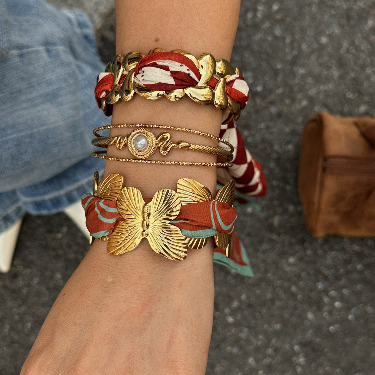 Bohemian Stainless Steel Plated Butterfly Open Cuff Bracelet for Women