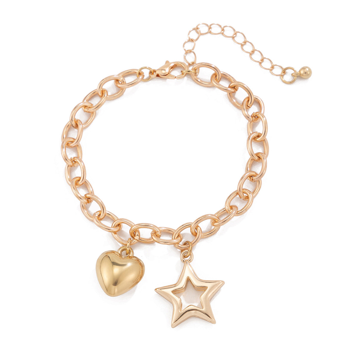 Pulsera de aleación en forma de estrella y corazón dulce y atrevida con acabado chapado para mujer