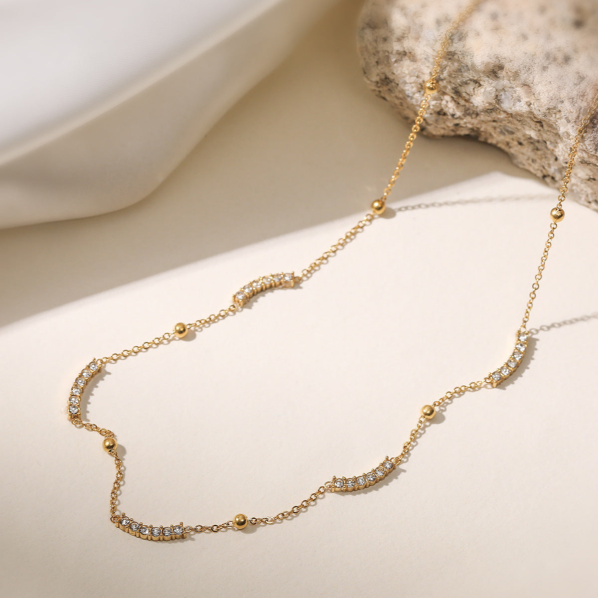 Minimalist Geometric Gold Plated Stainless Steel Necklace with Cubic Zirconia for Women