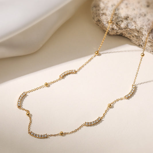 Minimalist Geometric Gold Plated Stainless Steel Necklace with Cubic Zirconia for Women