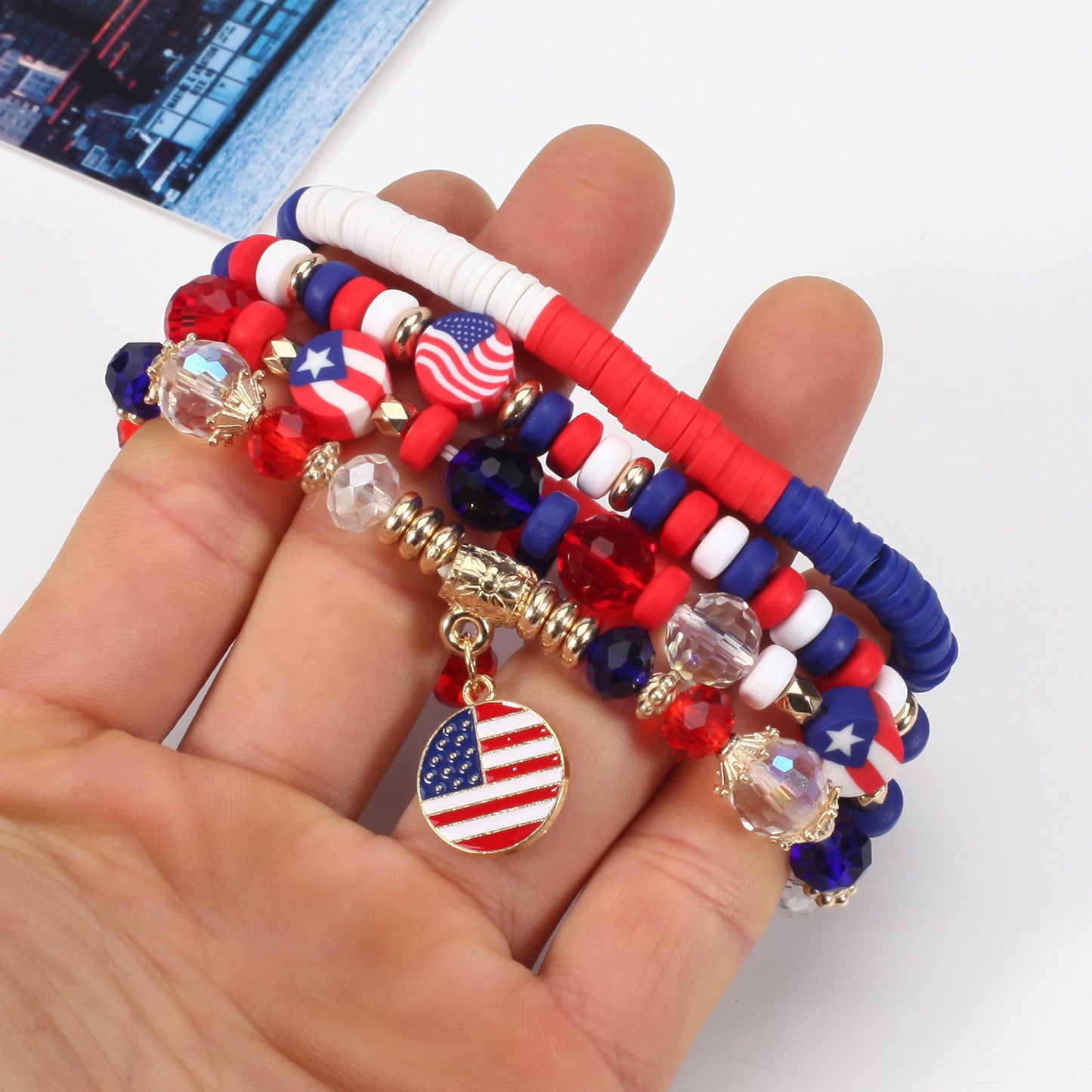 Geometric Crystal Beaded Stretch Bracelet Unisex