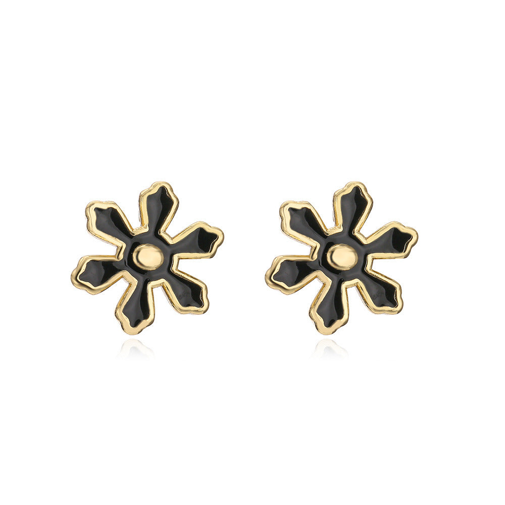 Minimalist Ins Style 18K Gold Plated Copper Enamel Flower Geometric Stud Earrings for Women
