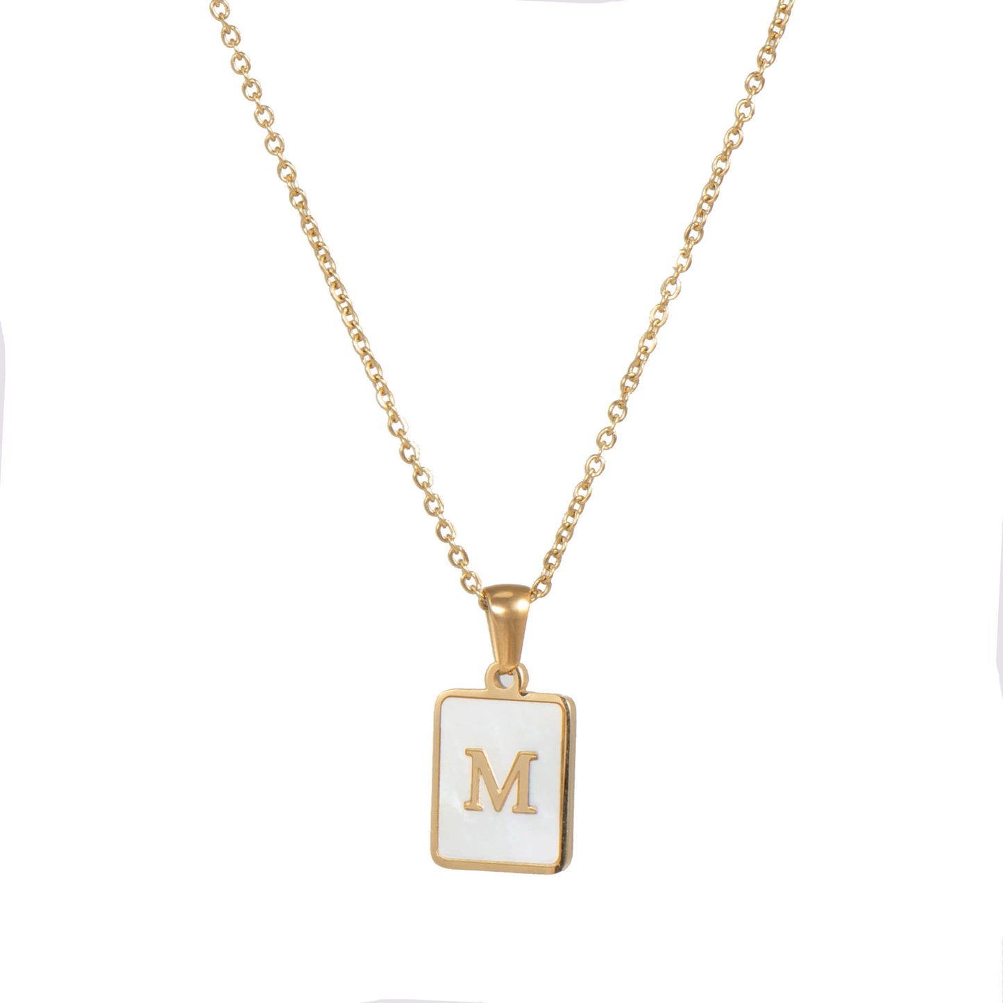 Minimalist 18K Gold Plated Square Letter Pendant Necklace Stainless Steel Shell Design for Women